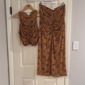 House of Harlow Floral Ruched Top and Skirt Set